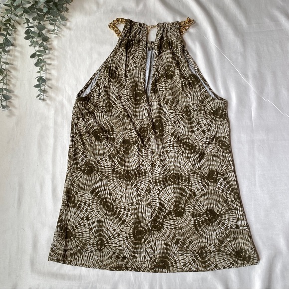 Michael Kors Olive Green & White Tank Top Chain Necklace Neck Tie Dye Pattern - Picture 4 of 5